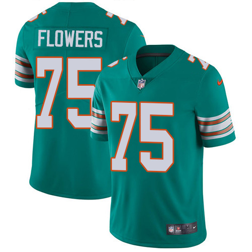 Nike Miami Dolphins 75 Ereck Flowers Aqua Green Alternate Youth Stitched NFL Vapor Untouchable Limited Jersey